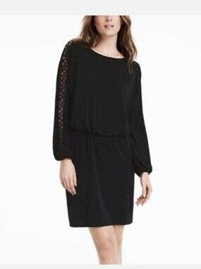 White House Black Market Black Crochet Sleeve Mini Dress